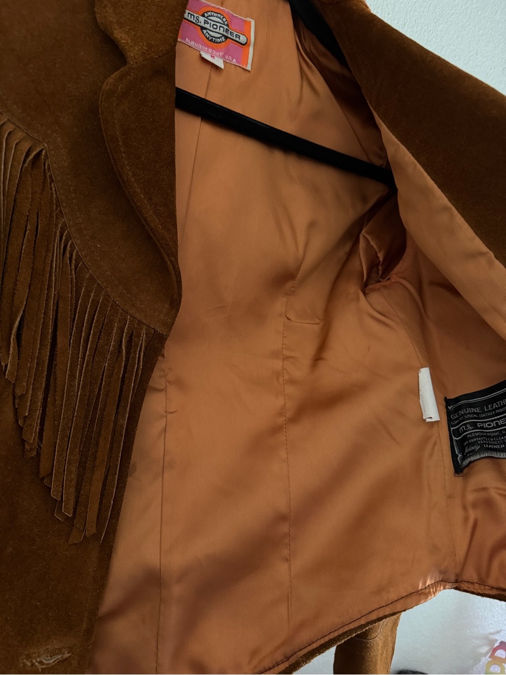 Vintage Ms Pioneer Suede Leather Jacket Brown Fringe Western Boho Albuquerque - Picture 5 of 6
